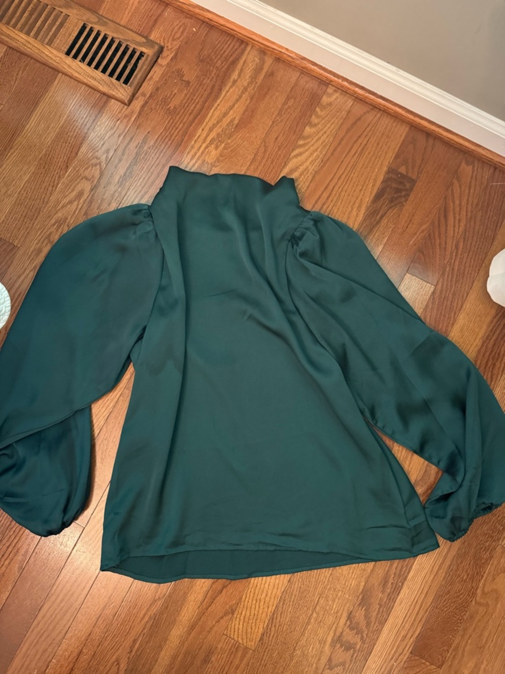 entro Deep Teal High-Neck Puff Sleeve Blouse